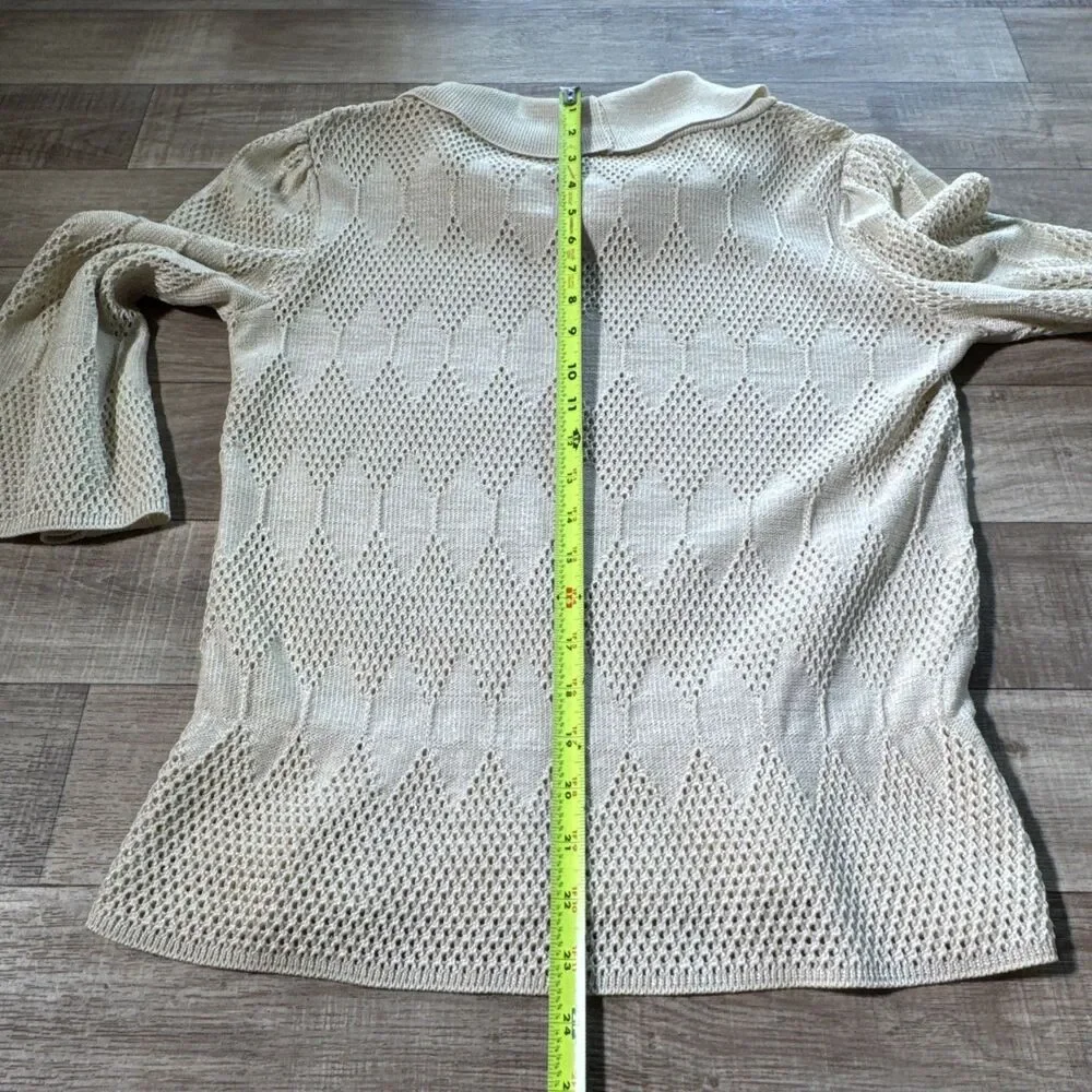 vtg Vivanti 3/4 Sleeve Sweater size 10 cream open weave Cowl Neck